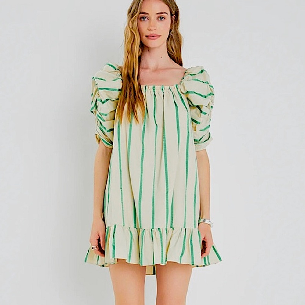 Vici Green Striped Dress Medium Mini